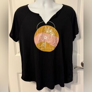 Hiatus Black Women's Top with Floral Design